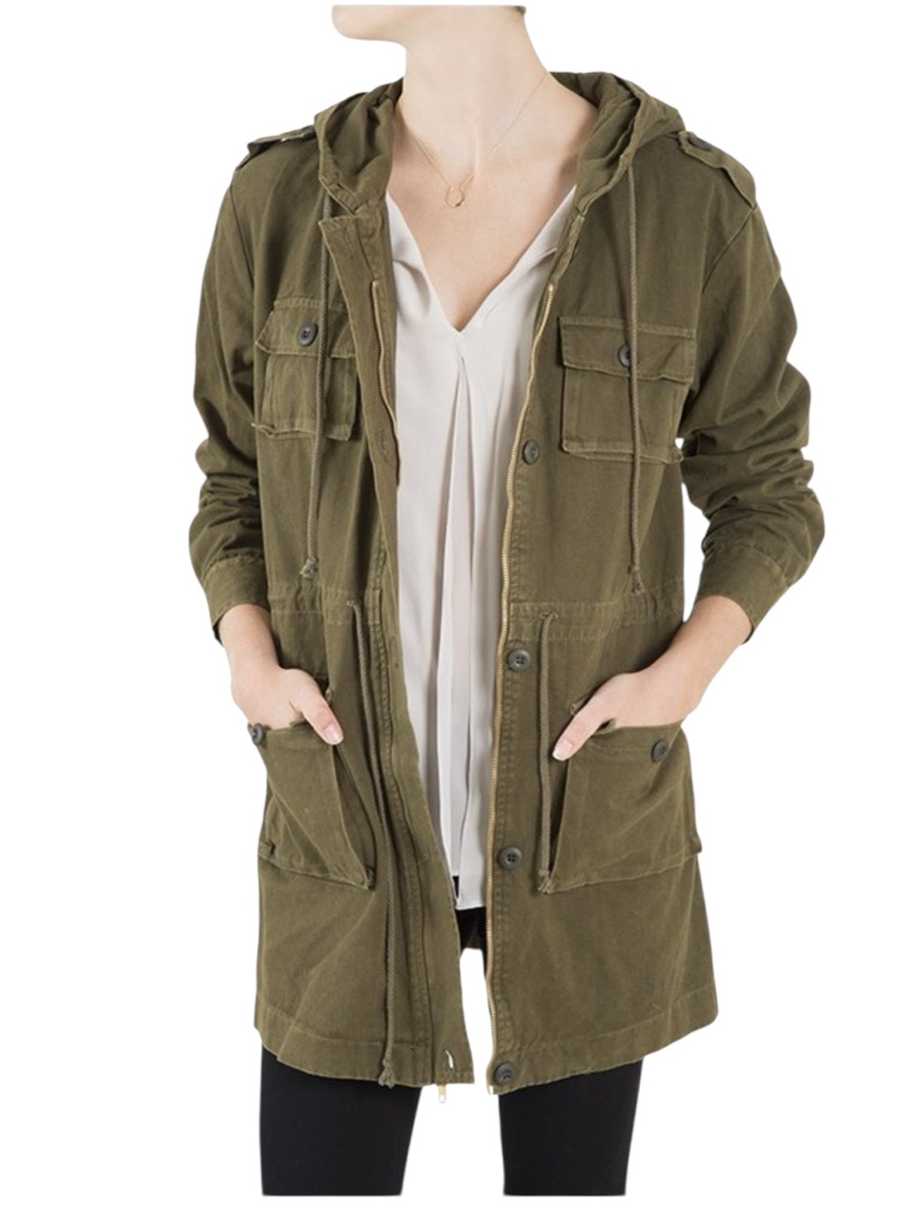 Hye Park and Lune Planet Military Jacket / Hooded Army Green